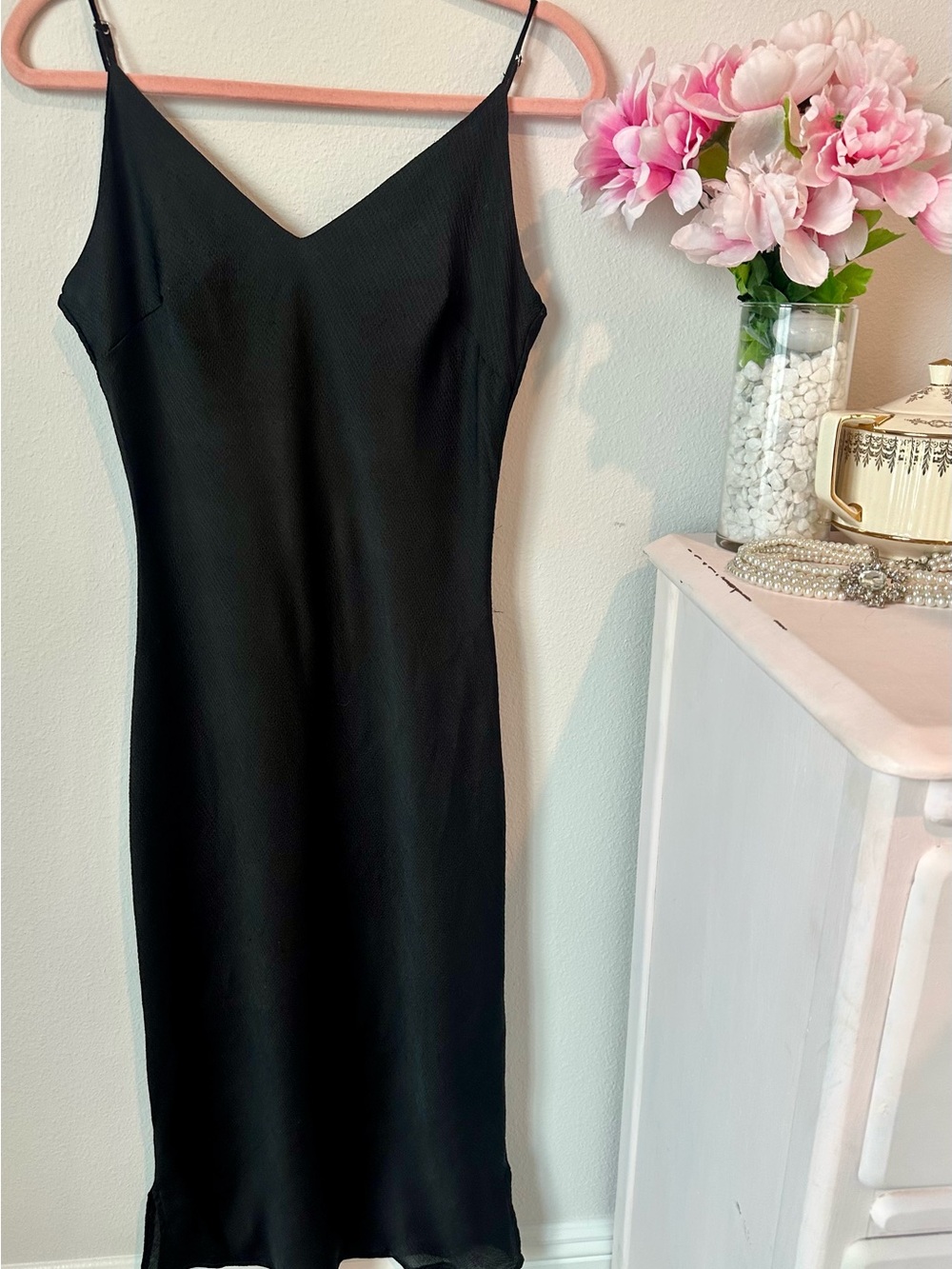 Classic Black Slip Dress with V-Neck